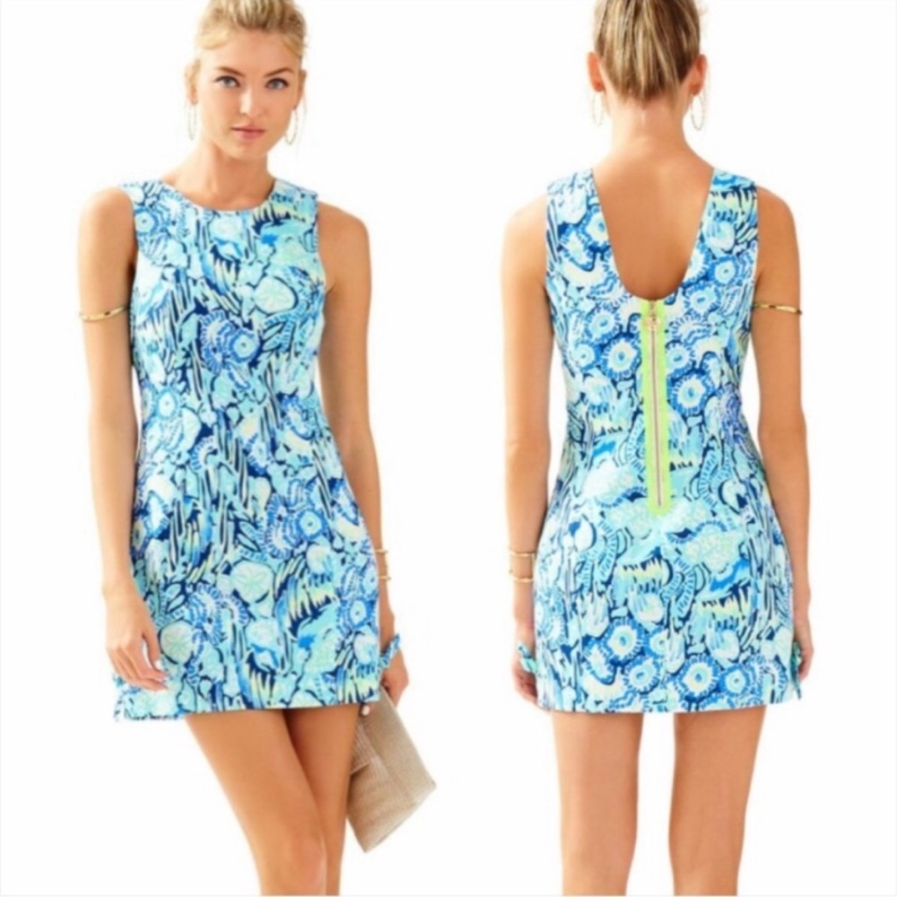 Lilly Pulitzer Mila Indigo Sunset Swim Print Shift Dress Size 0